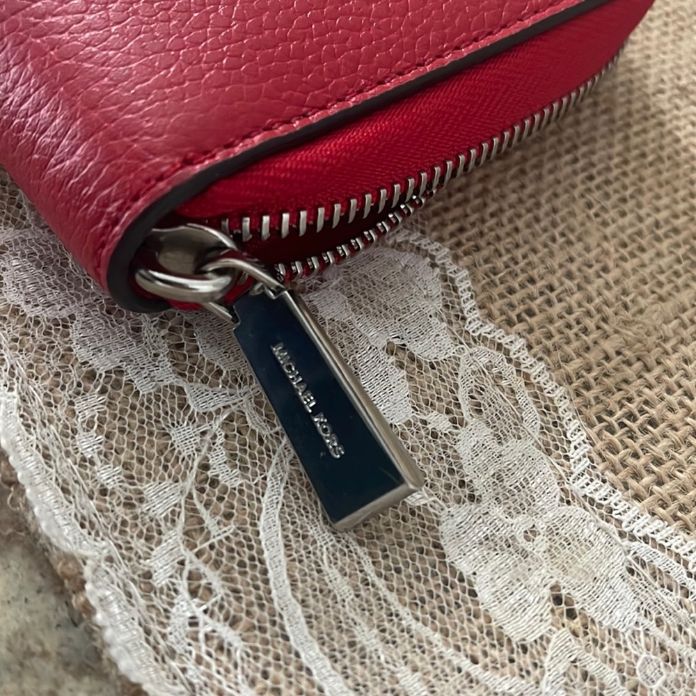Michael Kors Red Leather Zippered Wristlet Purse - Picture 2 of 4